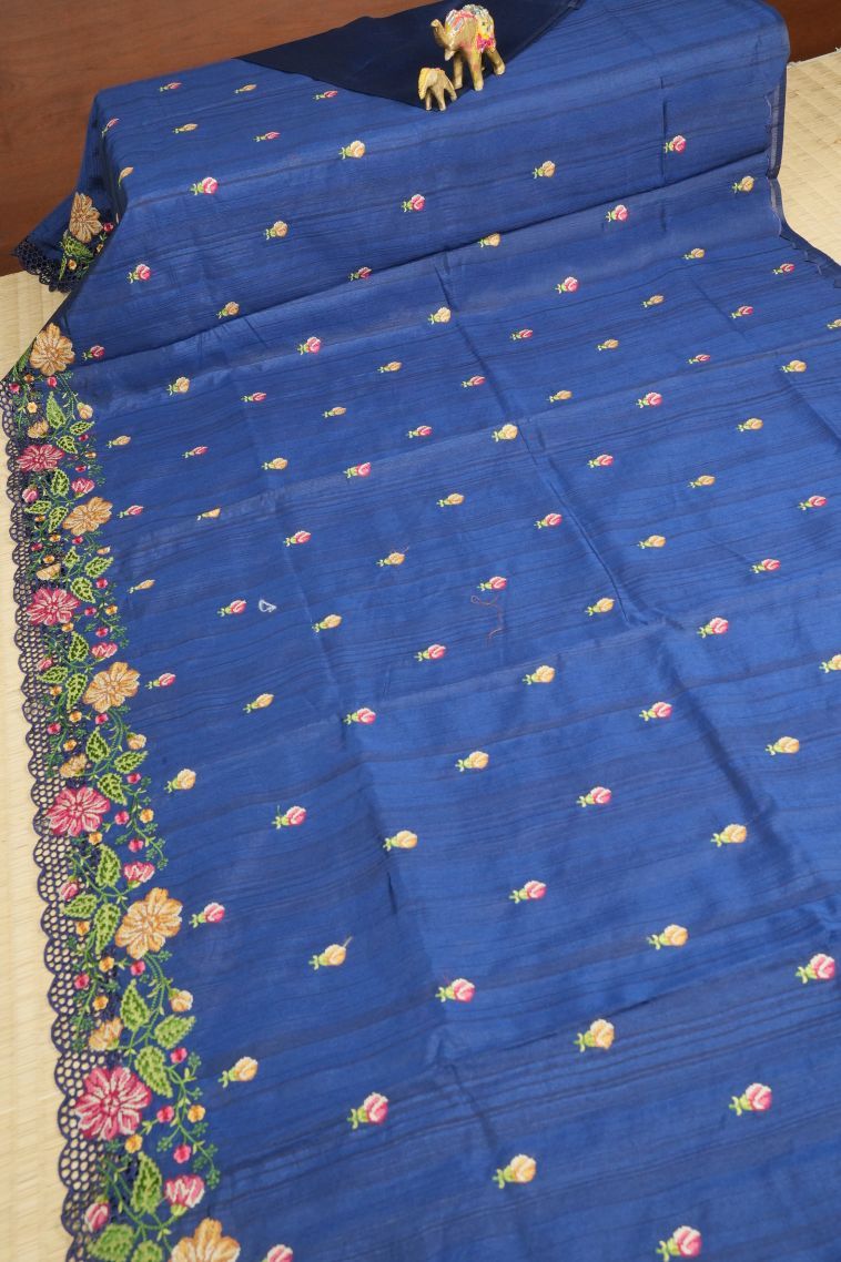 Azure Blue Tussar Saree with Without Zari Zari Buttis (small Dots Or Motifs) view 2