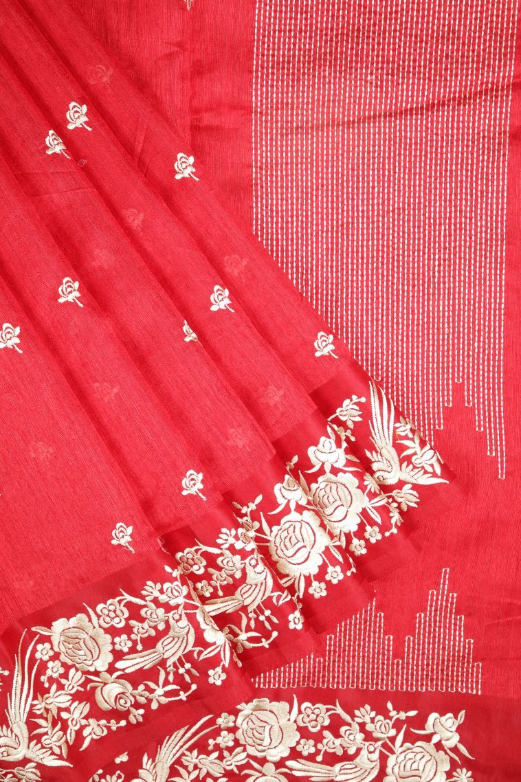 Strawberry Pink Tussar Saree with Without Zari Zari Buttis (small Dots Or Motifs) view 1