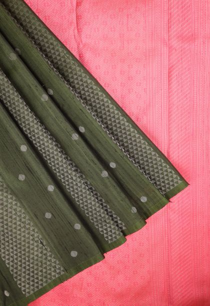 Basil Green Soft Silk Saree with Silver Zari Stripes