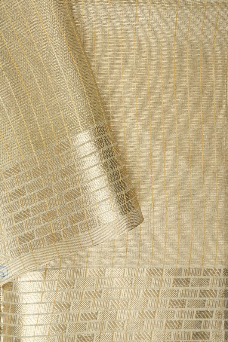 Gold Organza Saree with Without Zari Zari Floral Patterns view 3