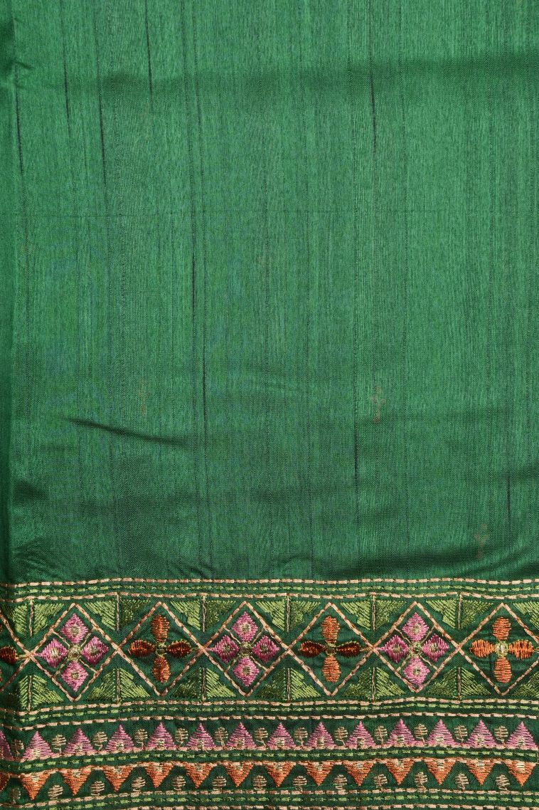 Basil Green Tussar Saree with Without Zari Zari Buttis (small Dots Or Motifs) view 3
