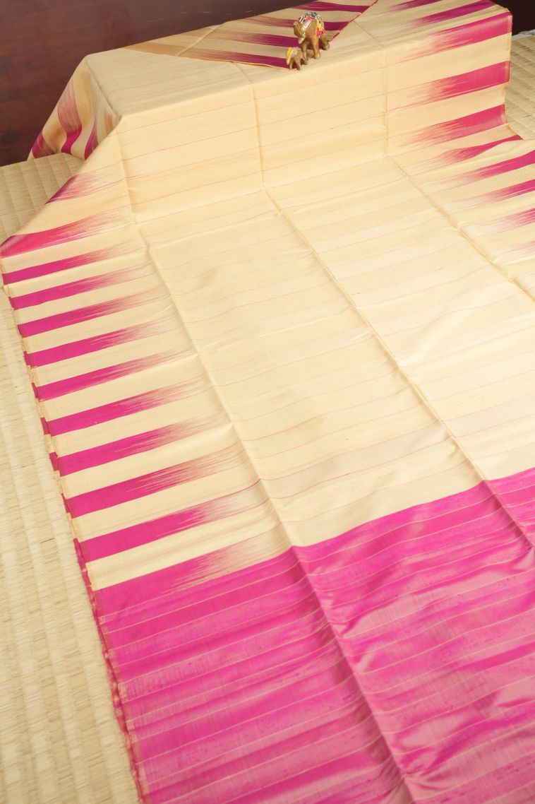 Cream White Soft Silk Saree with Without Zari Zari Plain view 2