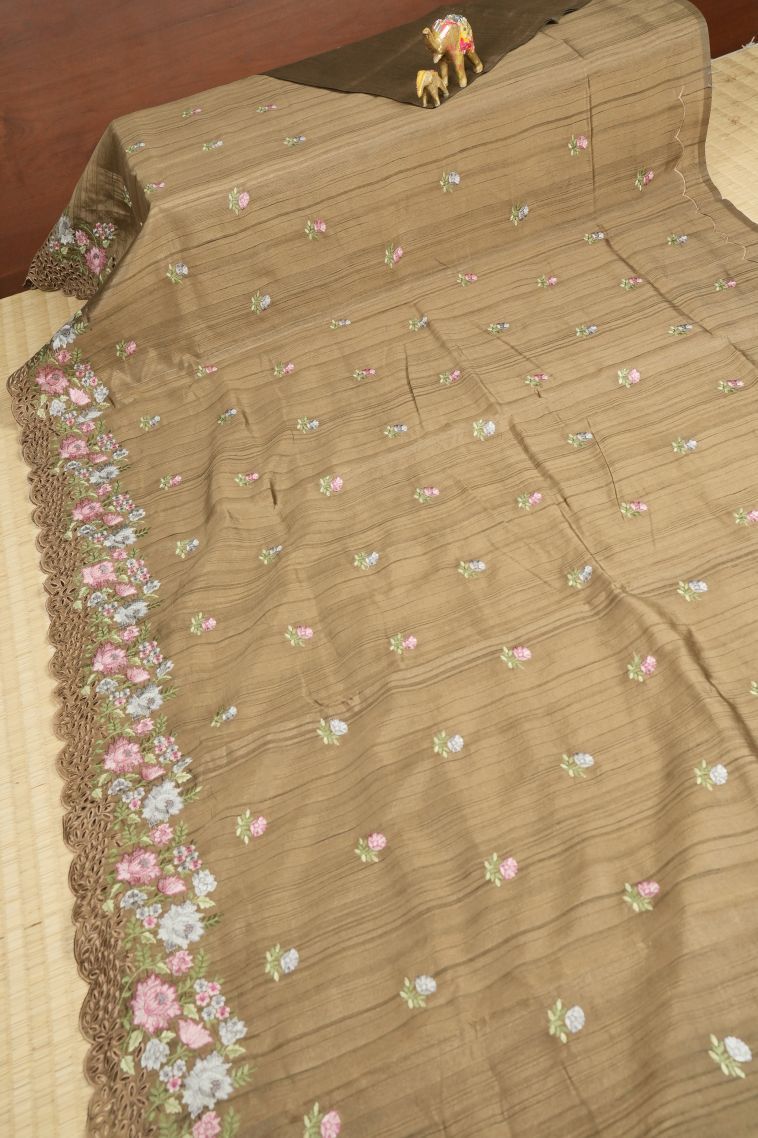 Tortilla Brown Tussar Saree with Without Zari Zari Buttis (small Dots Or Motifs) view 2