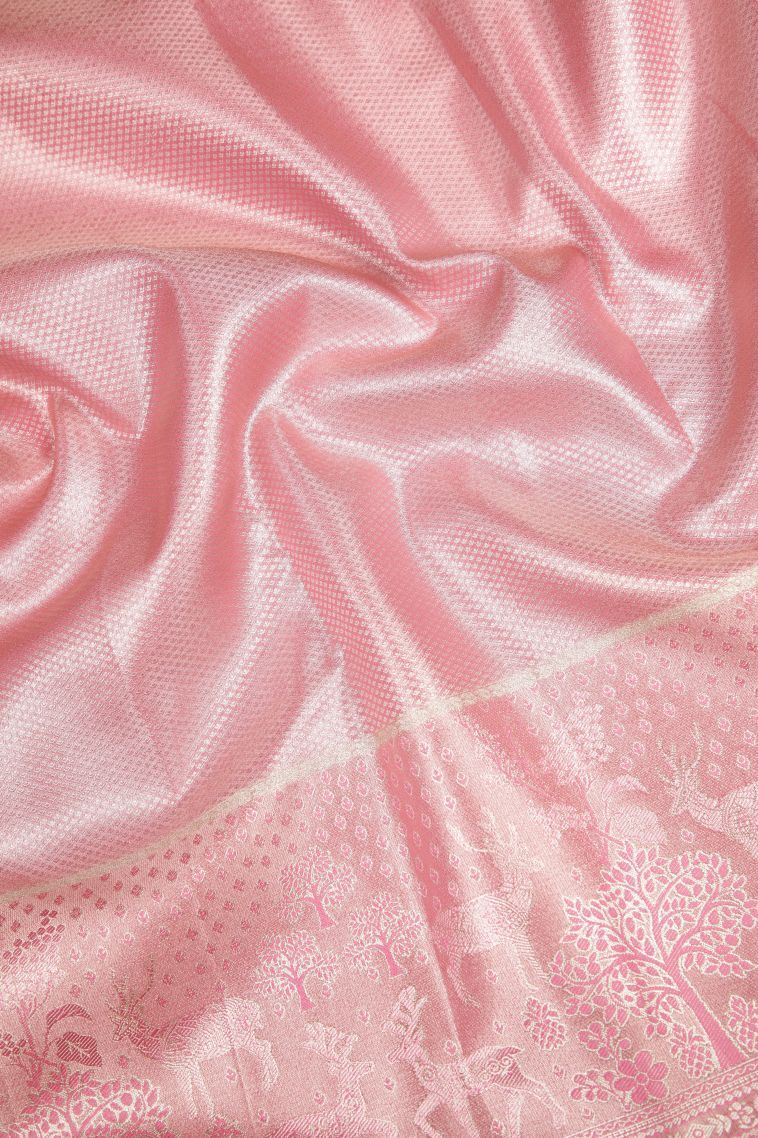 Rose Pink Tissue Silk Sarees with Silver Zari Floral Patterns view 3