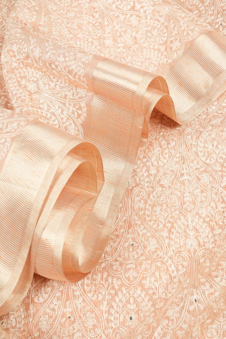 Peach Pink Organza Saree with Without Zari Zari Floral Patterns view 4