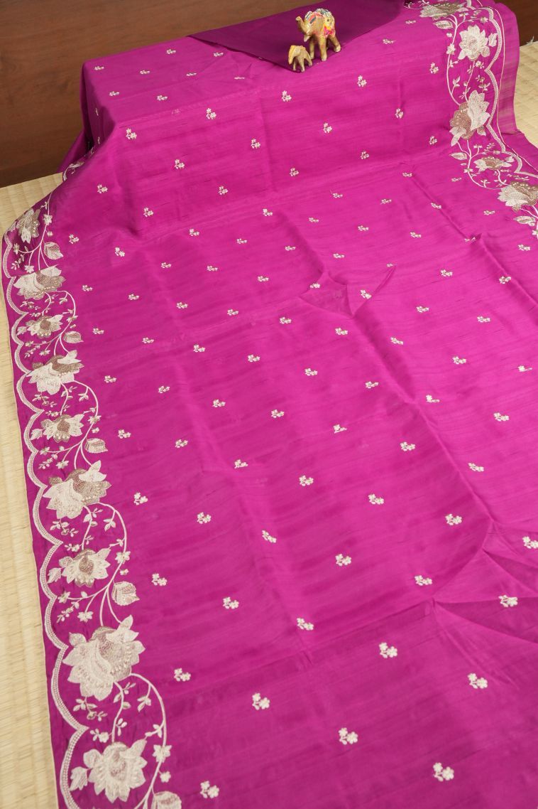 Magenta Purple Tussar Saree with Without Zari Zari Buttis (small Dots Or Motifs) view 2