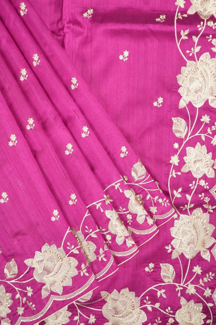 Magenta Purple Tussar Saree with Without Zari Zari Buttis (small Dots Or Motifs) view 1