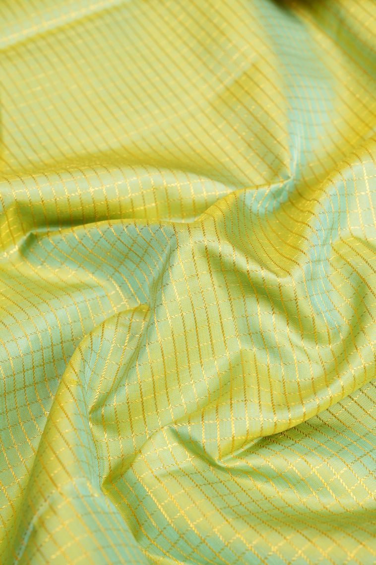 Mint Green Kanchipuram Silk Sarees with Gold Zari Checks view 4