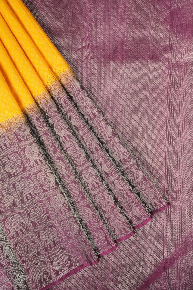 Latte Yellow Soft Silk Saree with Gold Zari Buttis (small Dots Or Motifs) view 1