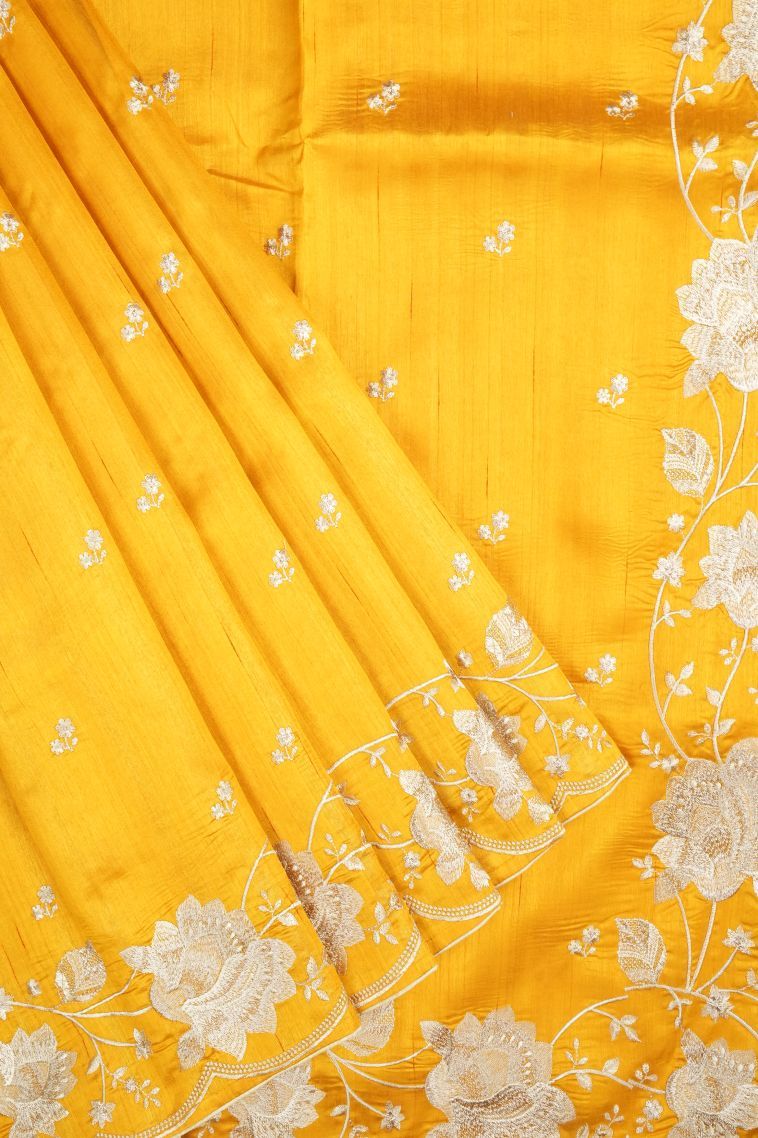 Lemon Yellow Tussar Saree with Without Zari Zari Buttis (small Dots Or Motifs) view 1