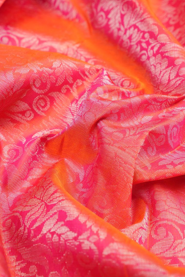 Peach Pink Soft Silk Saree with Silver Zari Floral Patterns view 4