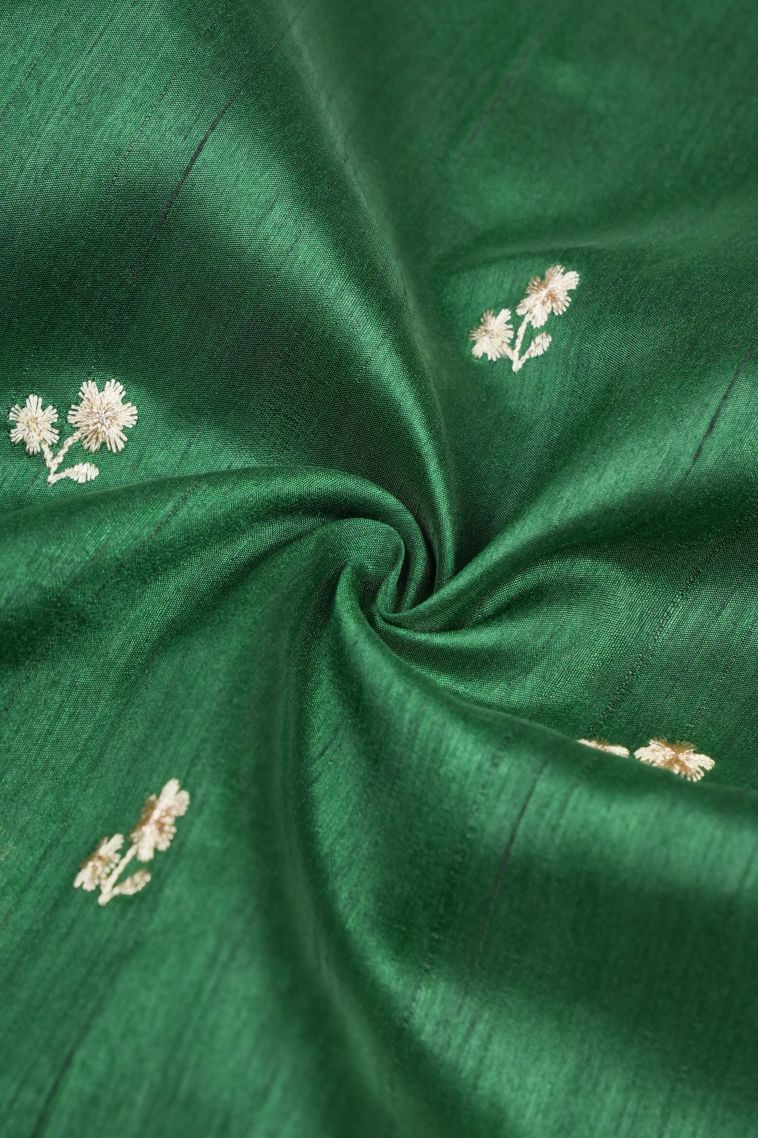 Basil Green Tussar Saree with Without Zari Zari Buttis (small Dots Or Motifs) view 4