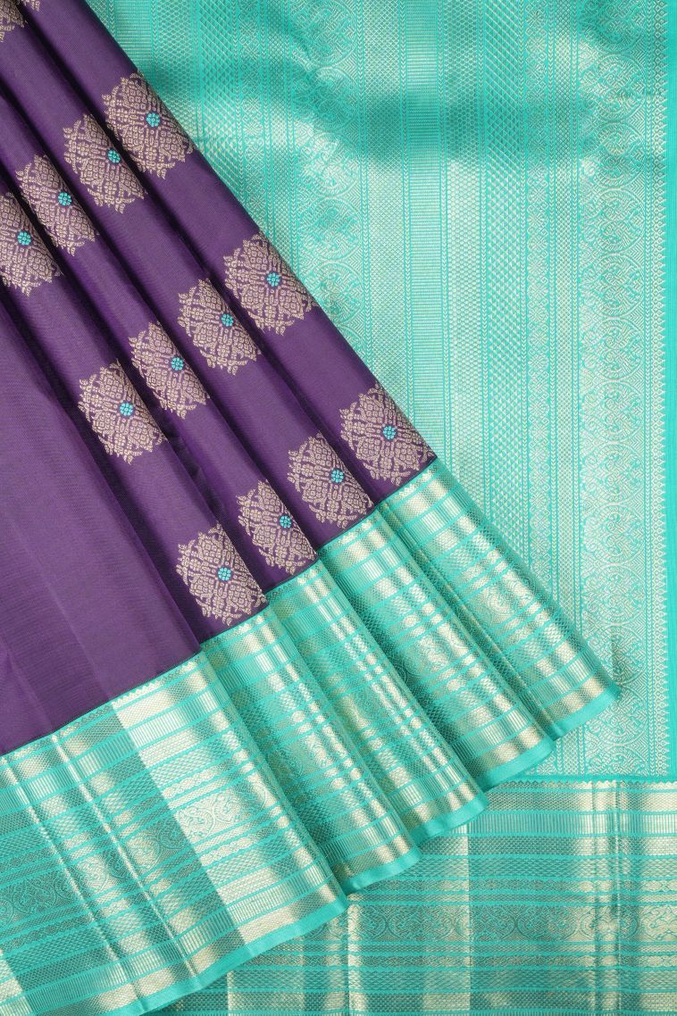 Viola Purple Kanchipuram Silk Sarees with Gold Zari Buttis (small Dots Or Motifs) view 1