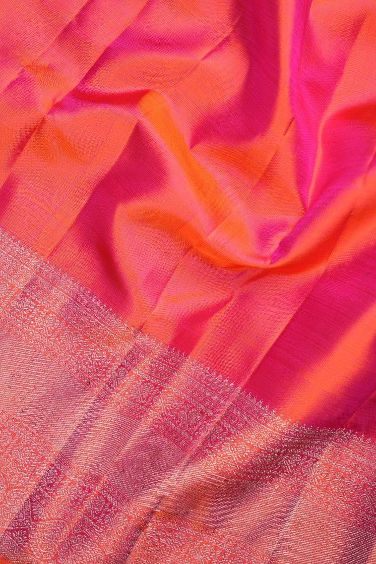 Peach Pink Kanchipuram Silk Sarees with Gold Zari Floral Patterns view 3