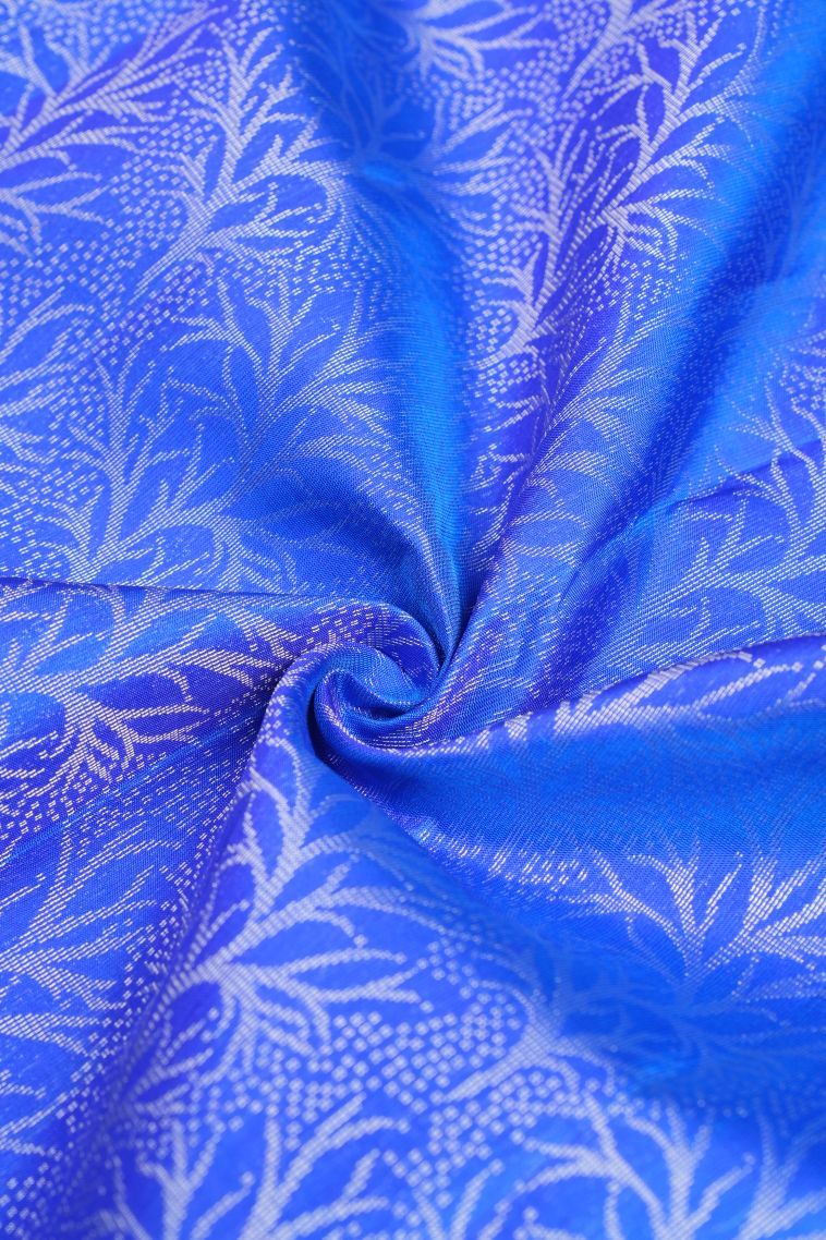 Cobalt Blue Soft Silk Saree with Silver Zari Floral Patterns view 4