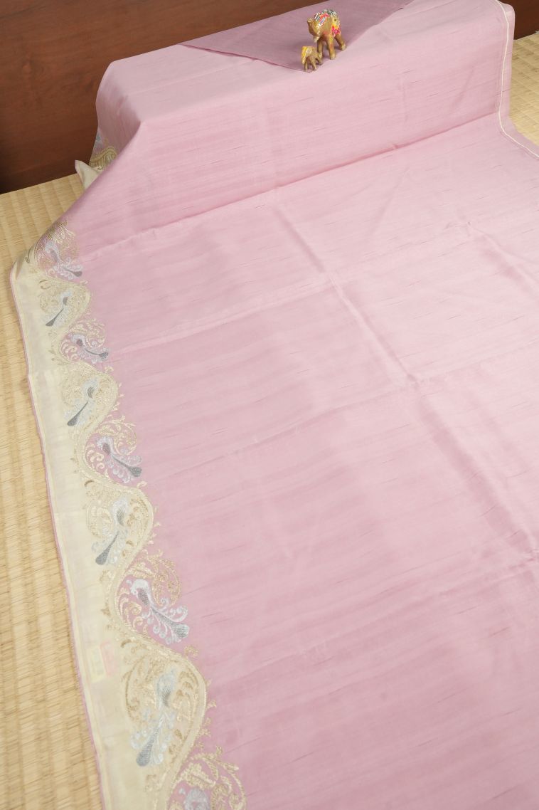Crepe Pink Tussar Saree with Without Zari Zari Plain view 2
