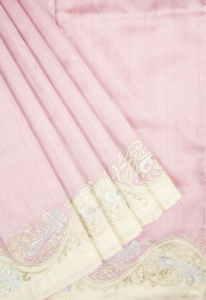 Crepe Pink Tussar Saree with Without Zari Zari Plain
