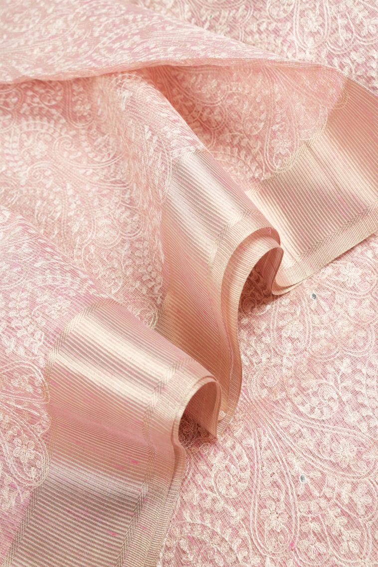 Crepe Pink Organza Saree with Without Zari Zari Floral Patterns view 4