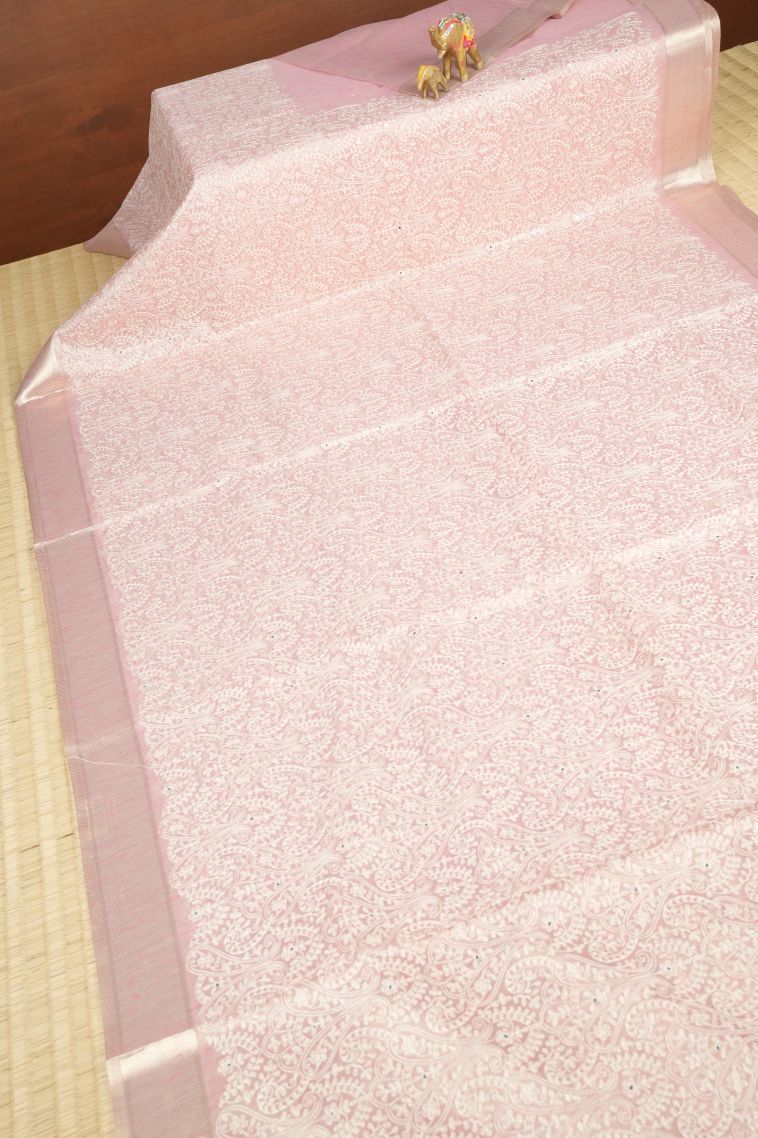 Crepe Pink Organza Saree with Without Zari Zari Floral Patterns view 2