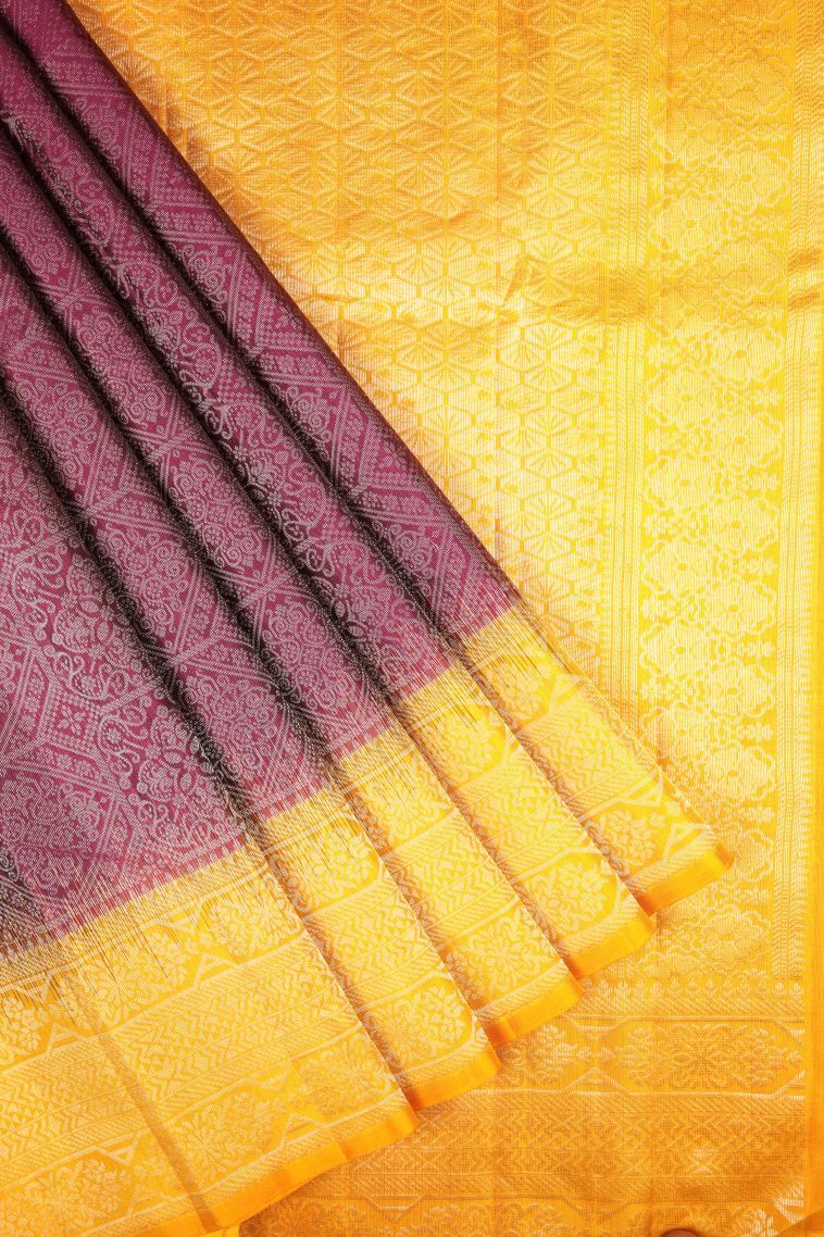 Magenta Purple Soft Silk Saree with Silver Zari Floral Patterns view 1