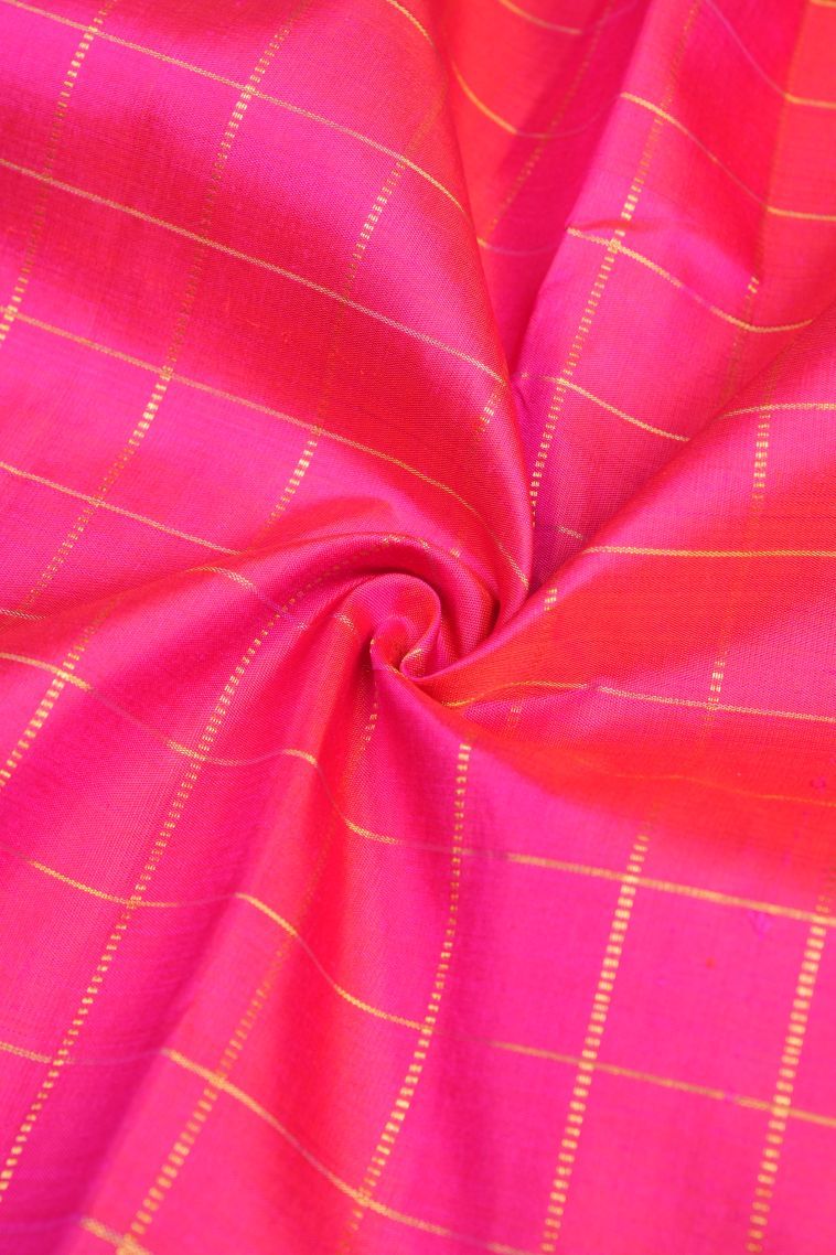 Hot Pink Kanchipuram Silk Sarees with Gold Zari Checks view 4