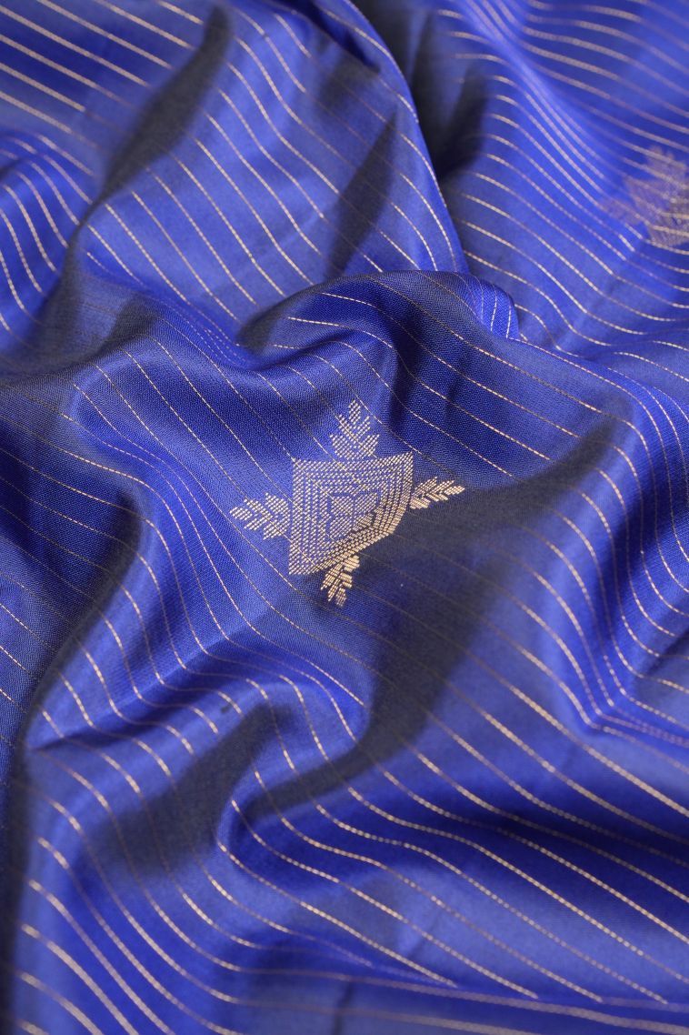 Lapis Blue Soft Silk Saree with Gold Zari Stripes view 4