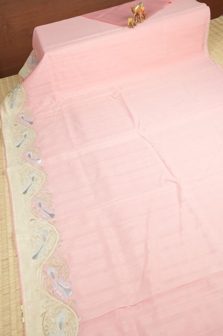 Blush Pink Tussar Saree with Without Zari Zari Plain view 2