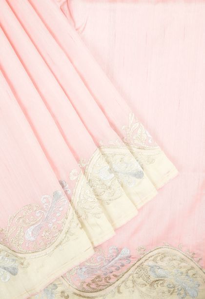 Blush Pink Tussar Saree with Without Zari Zari Plain