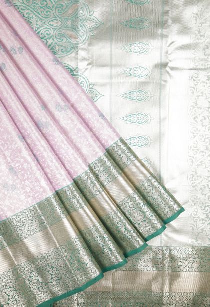 Lavender Purple Tissue Silk Sarees with Silver Zari Floral Patterns