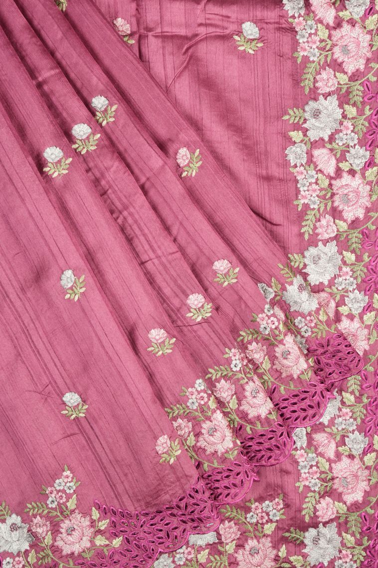 Rouge Pink Tussar Saree with Without Zari Zari Buttis (small Dots Or Motifs) view 1