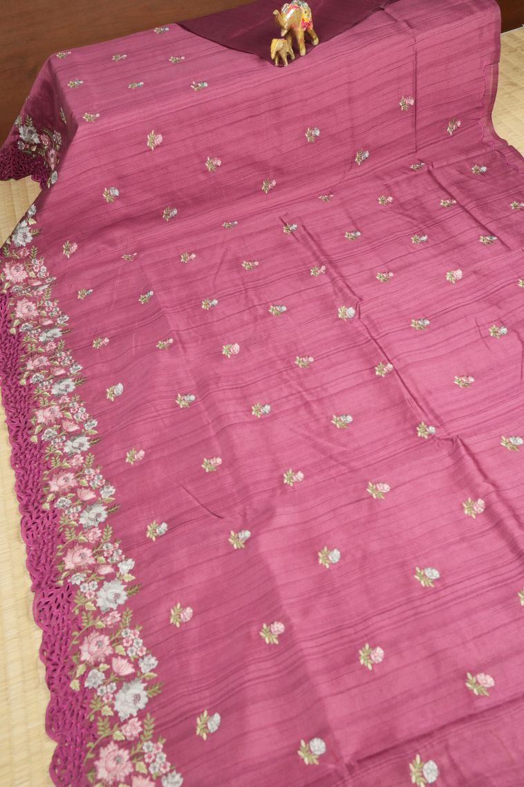 Rouge Pink Tussar Saree with Without Zari Zari Buttis (small Dots Or Motifs) view 2