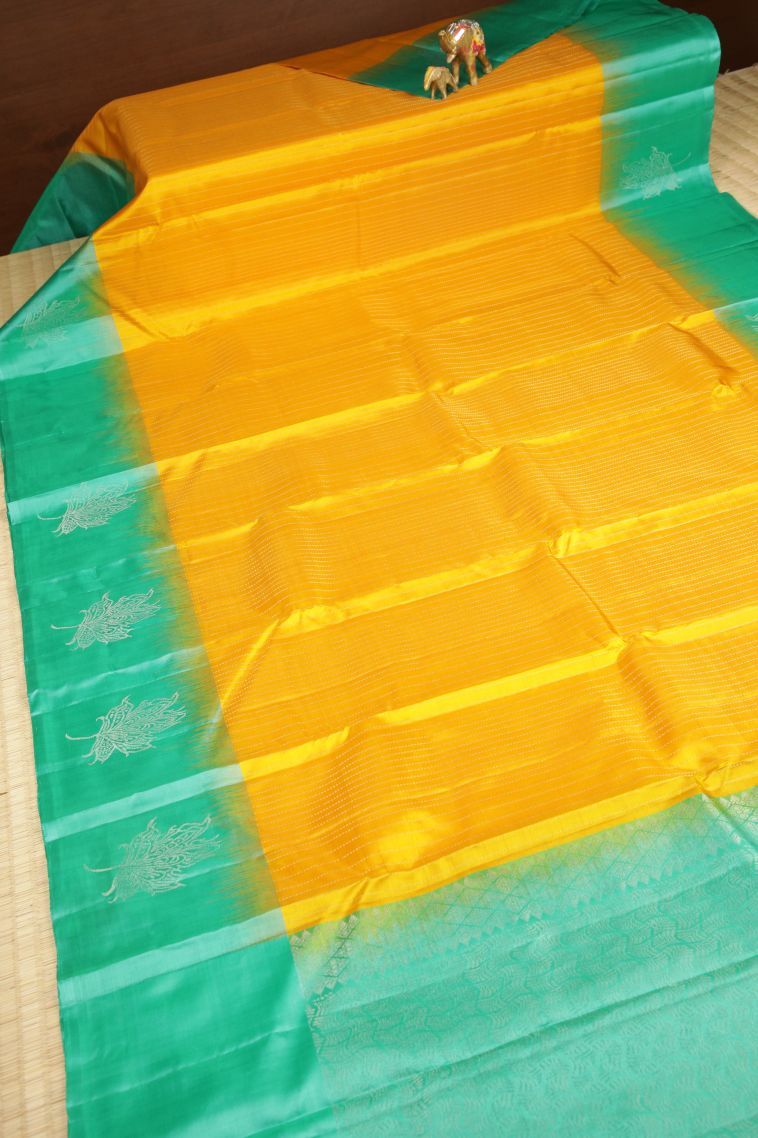 Lemon Yellow Soft Silk Saree with Silver Zari Floral Patterns view 2