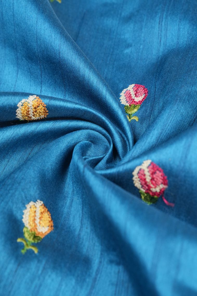 Daffane Blue Tussar Saree with Without Zari Zari Buttis (small Dots Or Motifs) view 4