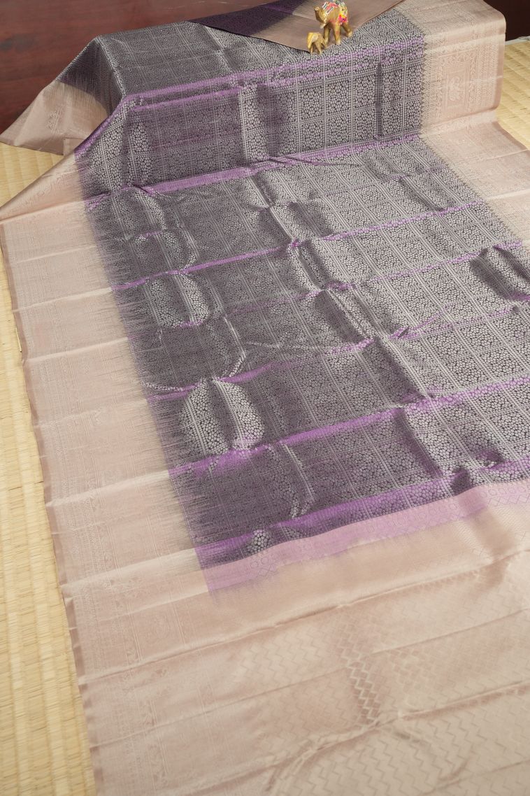 Jam Purple Soft Silk Saree with Silver Zari Floral Patterns view 2