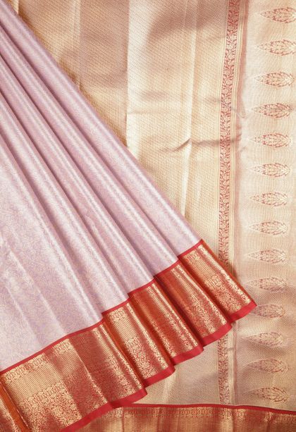 Lavender Purple Tissue Silk Sarees with Silver Zari Floral Patterns