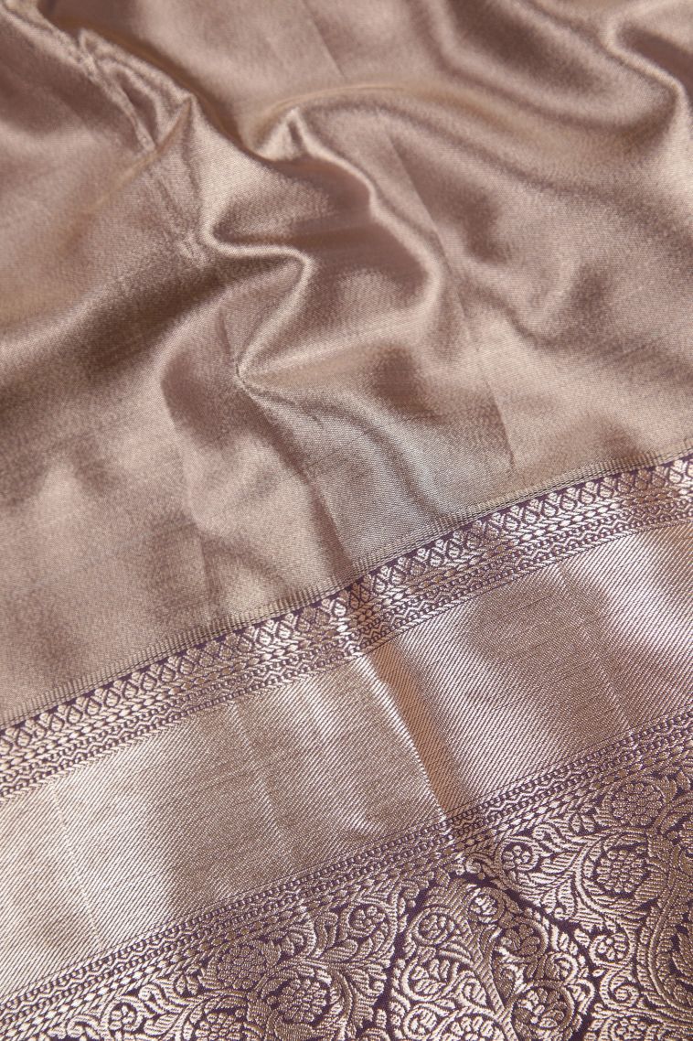 Ballet Pink Tissue Silk Sarees with Silver Zari Floral Patterns view 3