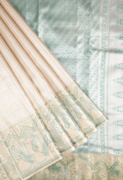 Gold Tissue Silk Sarees with Silver Zari Floral Patterns