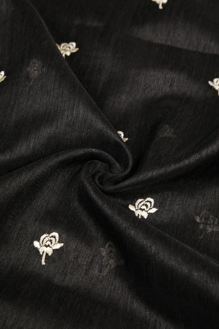 Asphalt Black Tussar Saree with Without Zari Zari Buttis (small Dots Or Motifs) view 4
