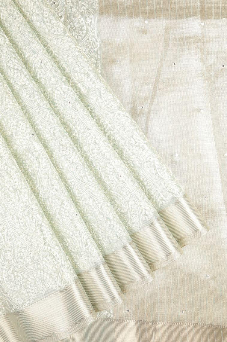 Arctic Blue Organza Saree with Without Zari Zari Floral Patterns view 1