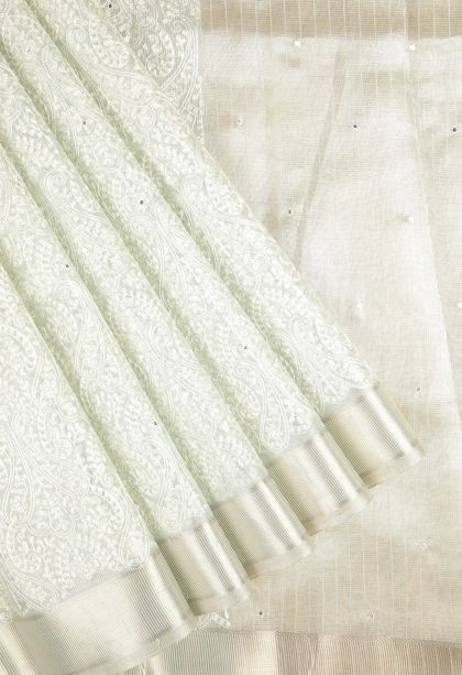 Arctic Blue Organza Saree with Without Zari Zari Floral Patterns