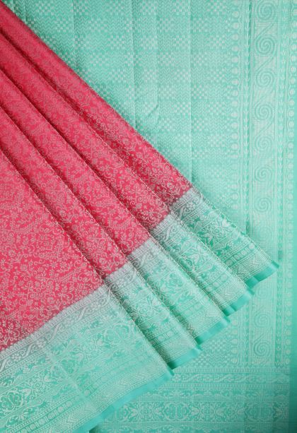Hot Pink Soft Silk Saree with Silver Zari Floral Patterns