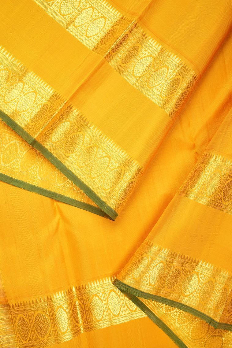 Basil Green Kanchipuram Silk Sarees with Gold Zari Buttis (small Dots Or Motifs) view 3
