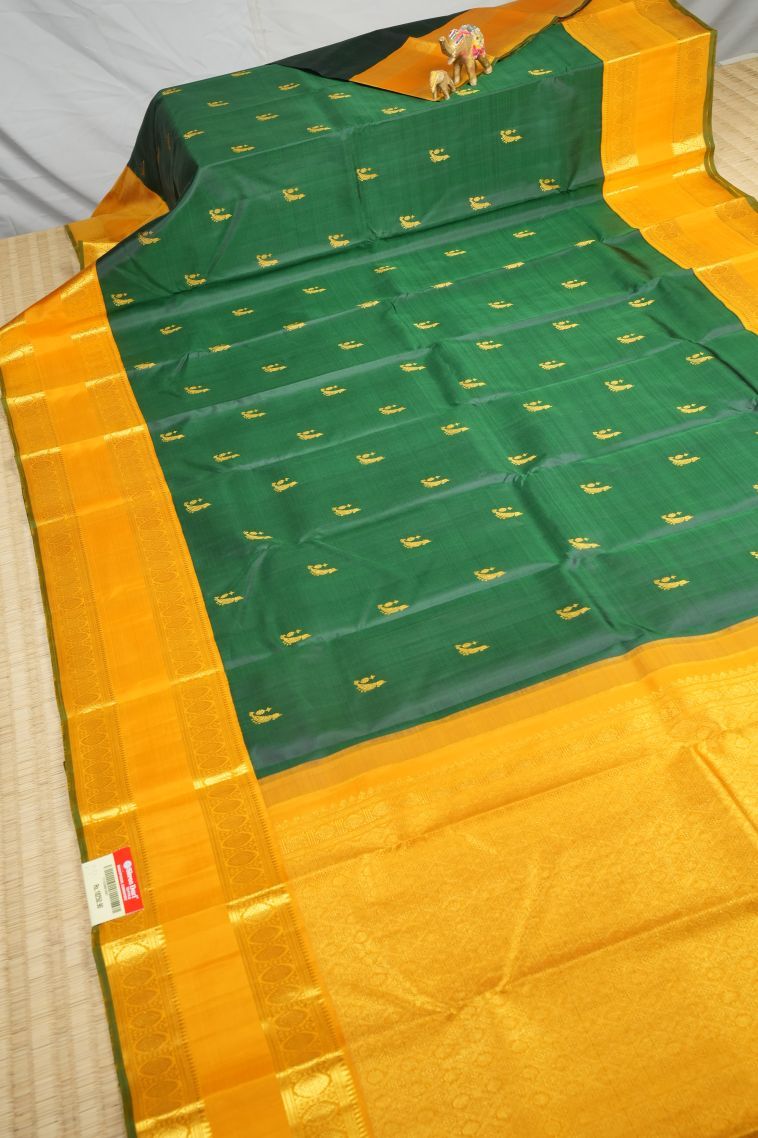 Basil Green Kanchipuram Silk Sarees with Gold Zari Buttis (small Dots Or Motifs) view 2