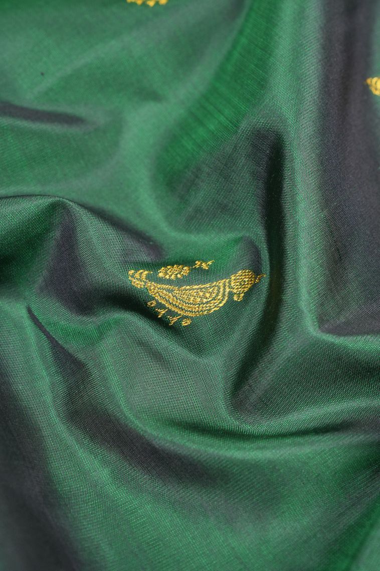 Basil Green Kanchipuram Silk Sarees with Gold Zari Buttis (small Dots Or Motifs) view 4