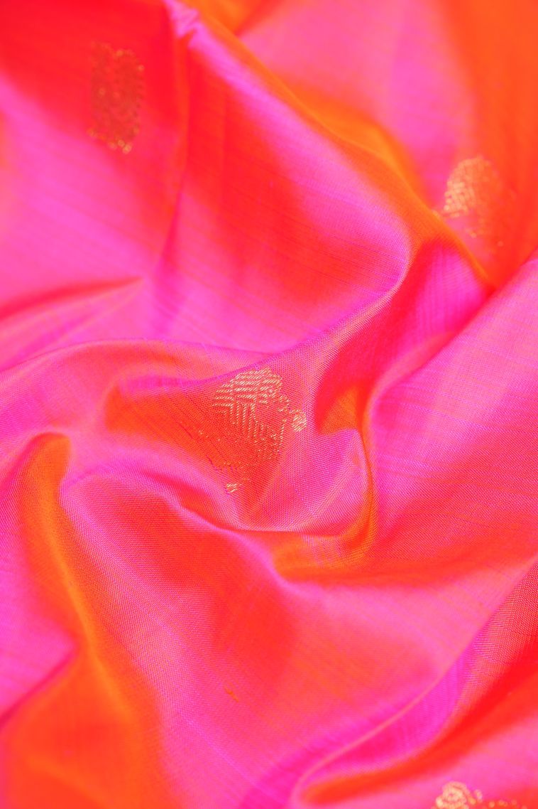Hot Pink Kanchipuram Silk Sarees with Gold Zari Buttis (small Dots Or Motifs) view 4