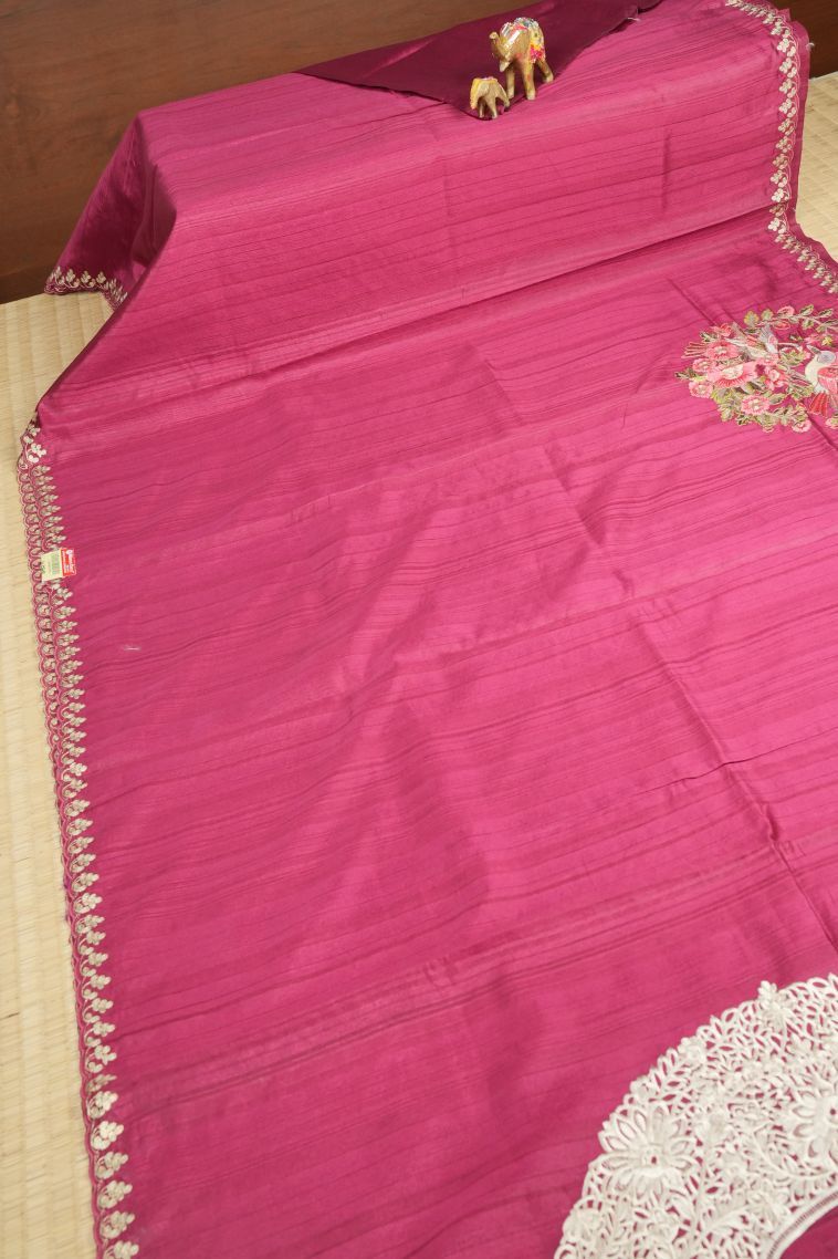 Bubblegum Pink Tussar Saree with Without Zari Zari Plain view 2