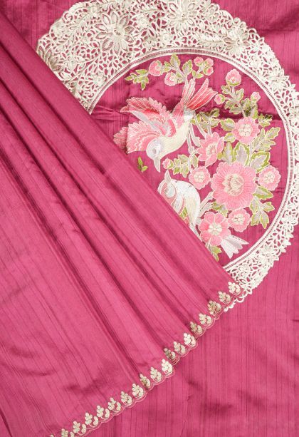 Bubblegum Pink Tussar Saree with Without Zari Zari Plain