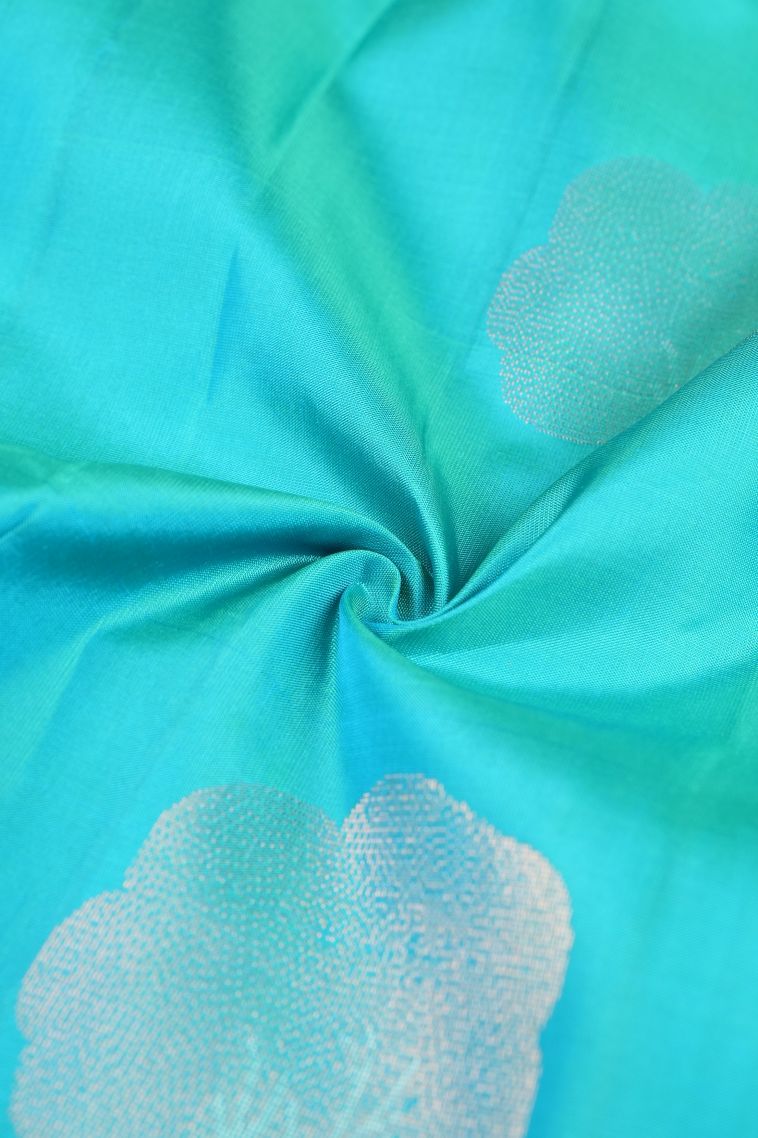 Admiral Blue Soft Silk Saree with Silver Zari Buttis (small Dots Or Motifs) view 4