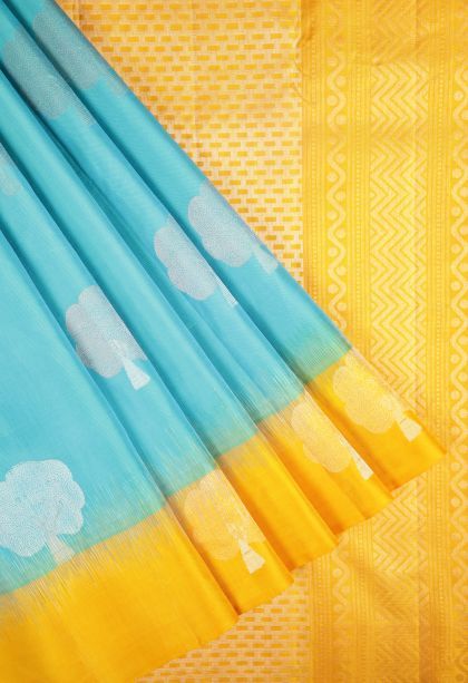 Admiral Blue Soft Silk Saree with Silver Zari Buttis (small Dots Or Motifs)