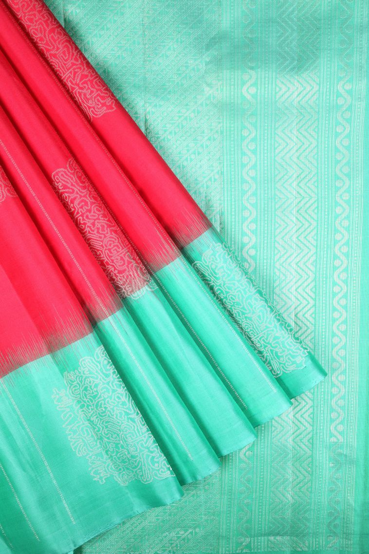 Hot Pink Soft Silk Saree with Silver Zari Stripes view 1